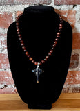 Red Tigers Eye Steel Cross Necklace