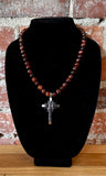 Red Tigers Eye Steel Cross Necklace