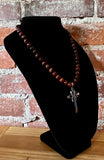 Red Tigers Eye Steel Cross Necklace